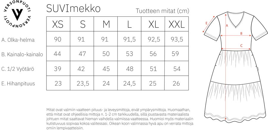 Versonpuodin SUVImekko mittataulukko