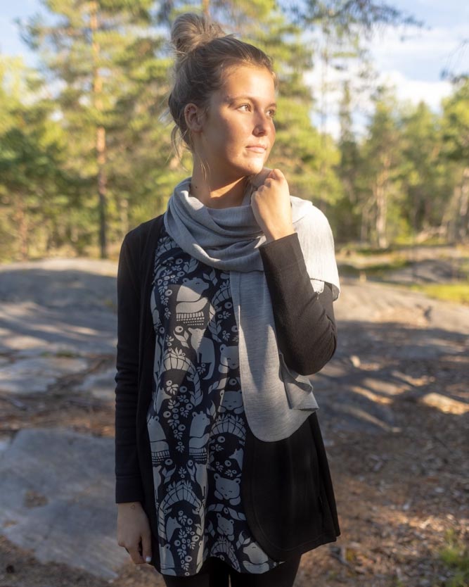 Kaulahuivi, merinovilla, harmaa