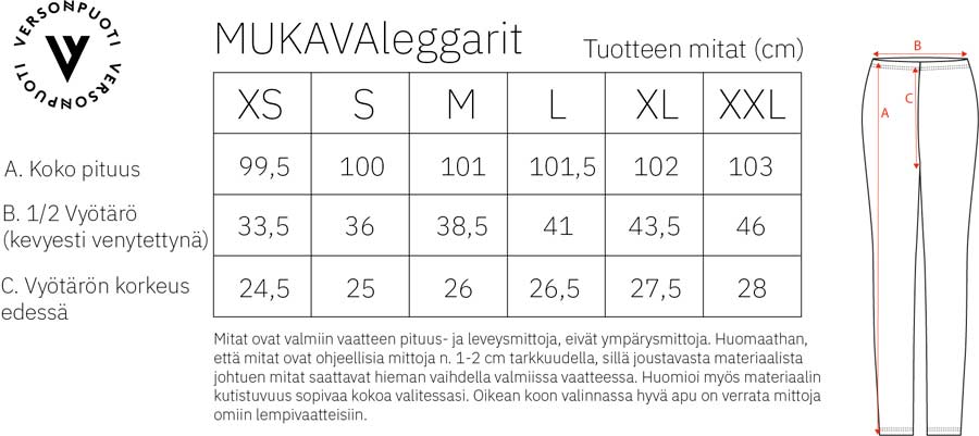 Mukava leggarit naiset mittataulukko