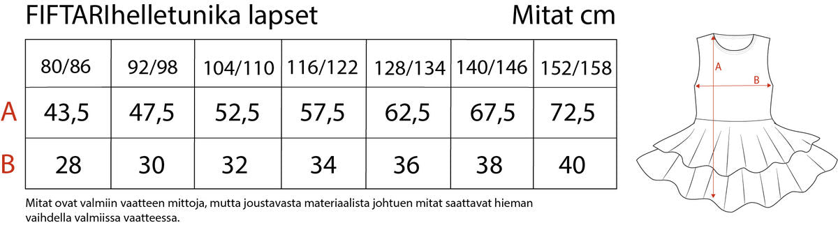 Fiftari helletunika kokotaulukko lapset