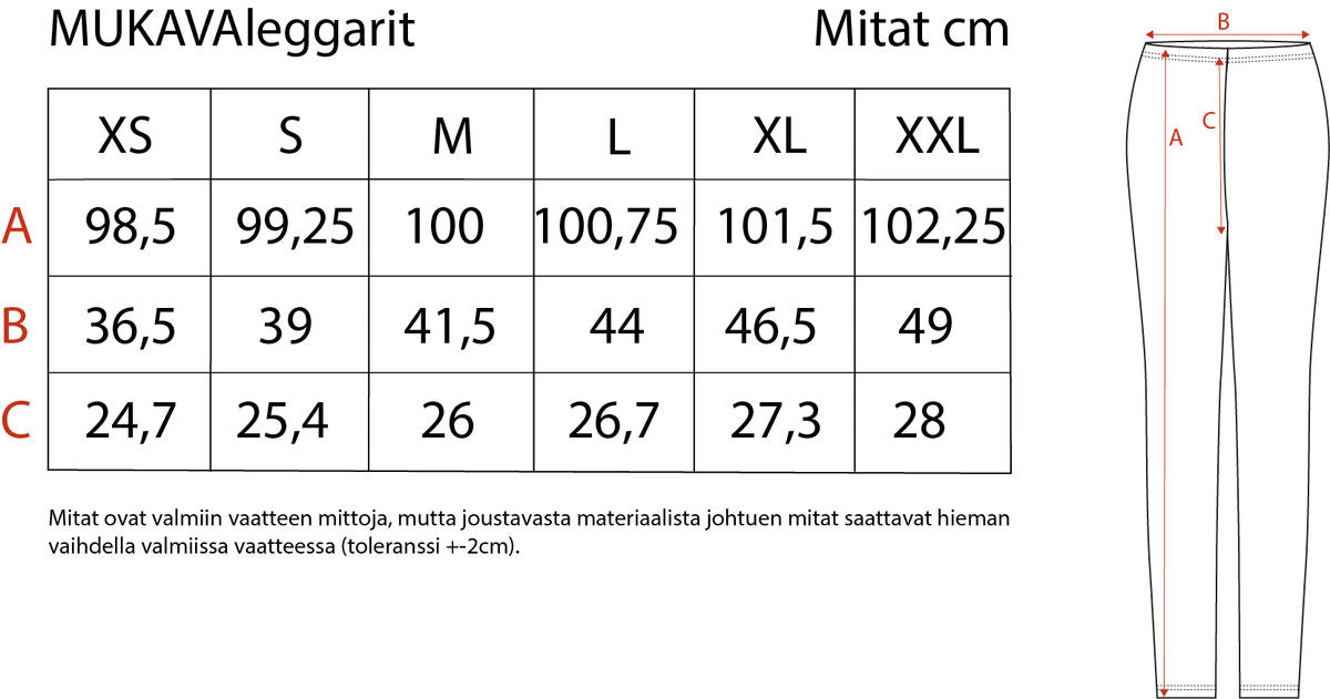 Verson Puoti Mukava-leggings naisten kokotaulukko