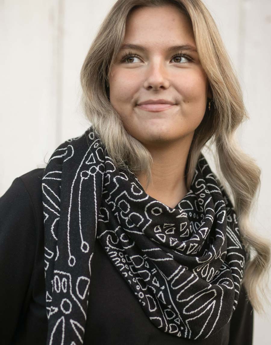 PaaPii jacquard huvi rukinlapa musta, mallin päällä