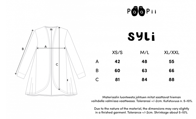 PaaPii Design Syli neuletakki kokotautukko / mittataulukko