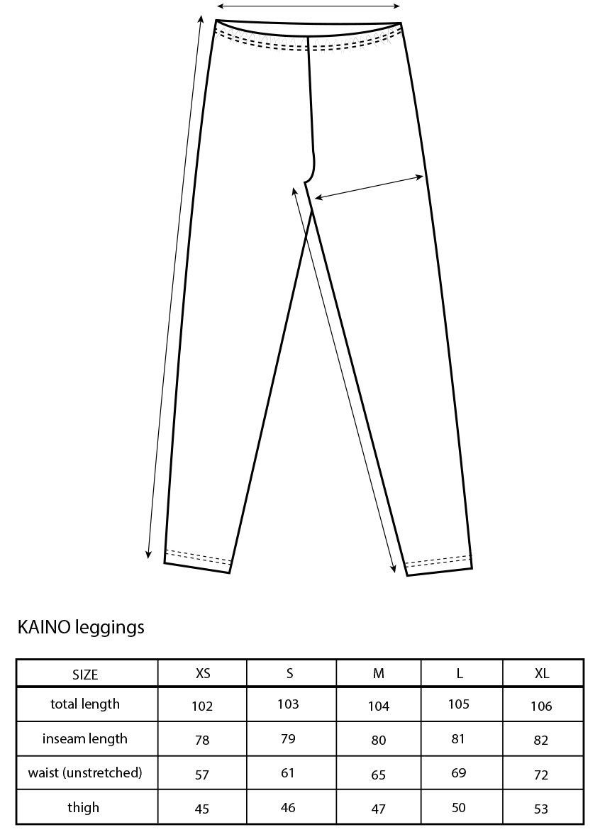 Vimman Kaino-leggings mittataulukko