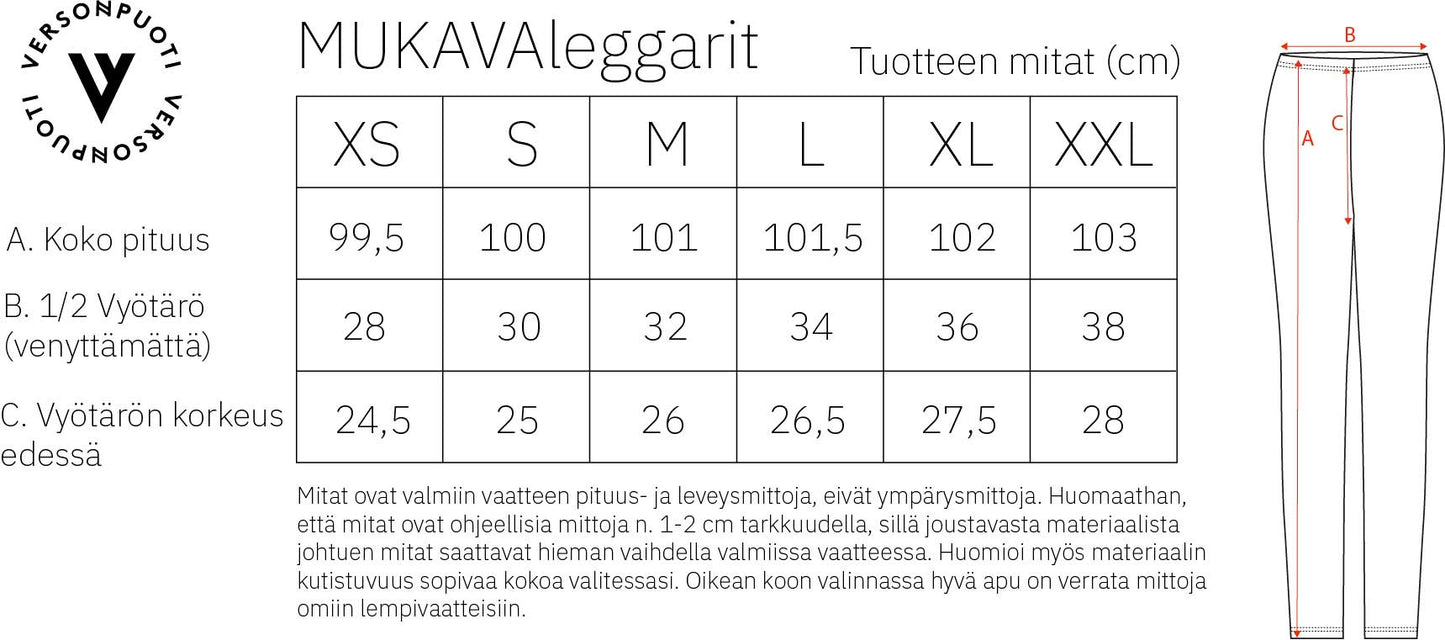 Verson Puoti Mukavaleggings naiset kokotaulukko/mittataulukko